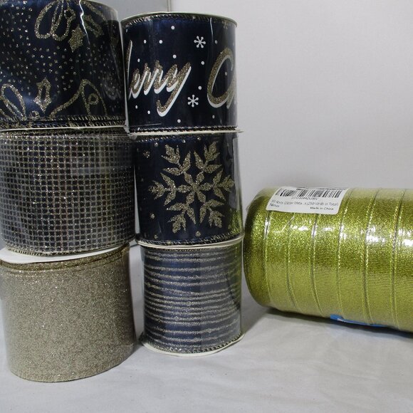 New Bundle Lot of Blue Gold Silver Metallic Crafting Craft Ribbon Rolls - Picture 2 of 4